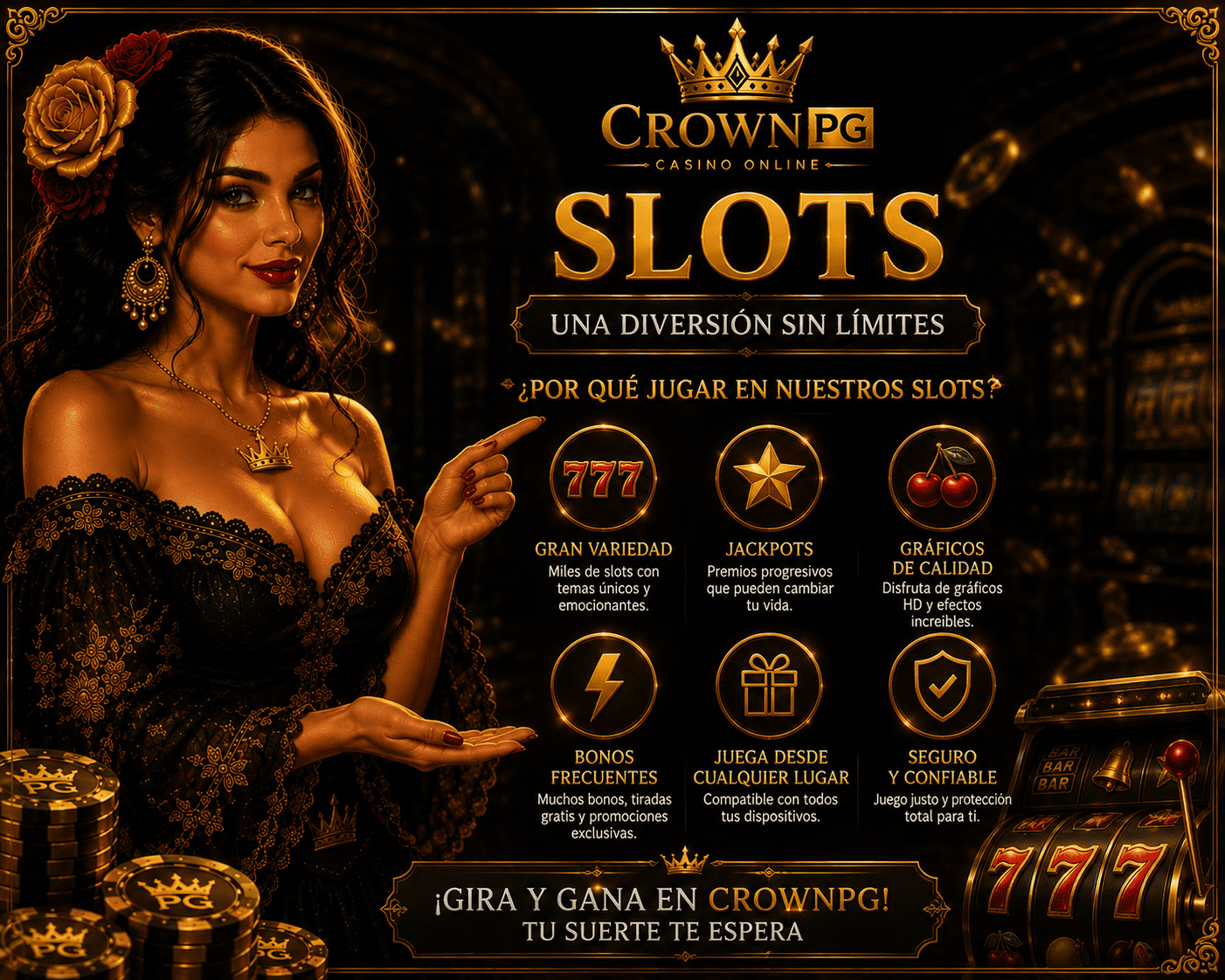 crownpg slot selection view with reels, symbols, and mobile browsing tools